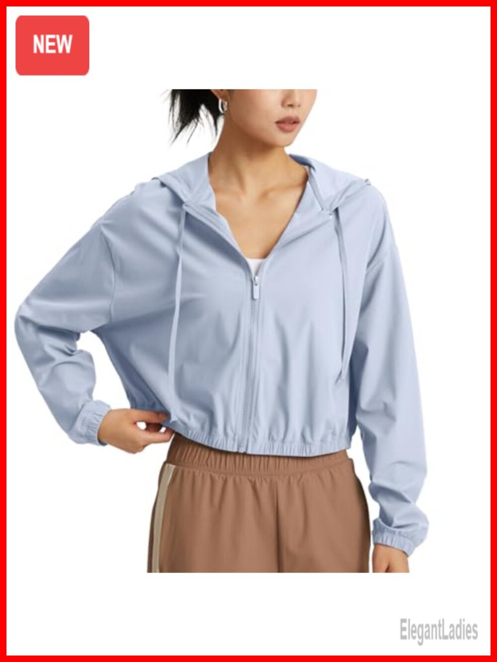 UPF 50+ Cropped Zip Up Hoodie Jacket Sun Protection Athletic